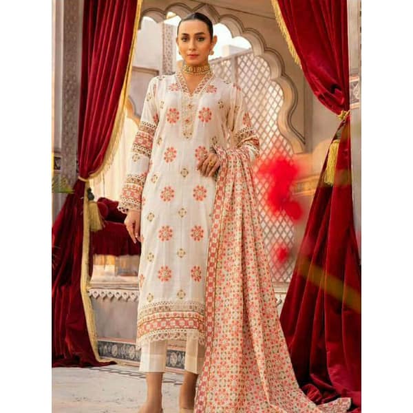 3 Pcs Women's Unstitched Silk Karandi Embroidered Suit